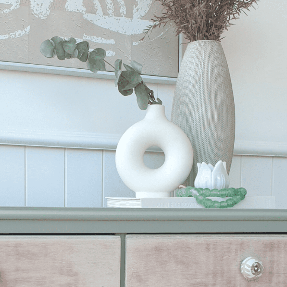 Seafoam Green Glass Decorative Beads in hamptons decor vignette