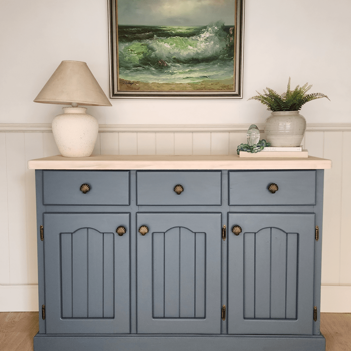 mixed blue decorative beads with hamptons decor