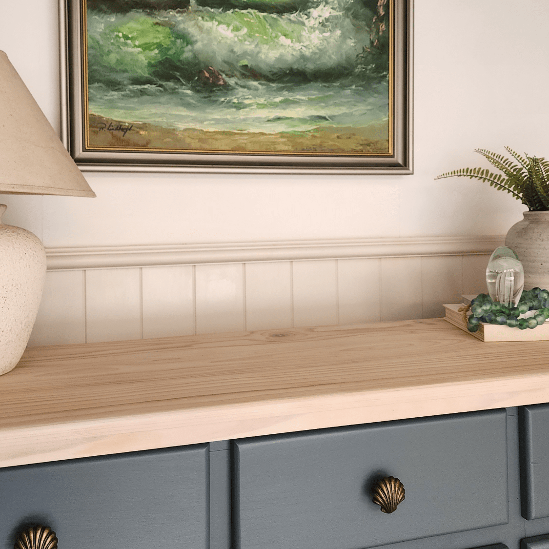mixed blue decorative beads with hamptons decor