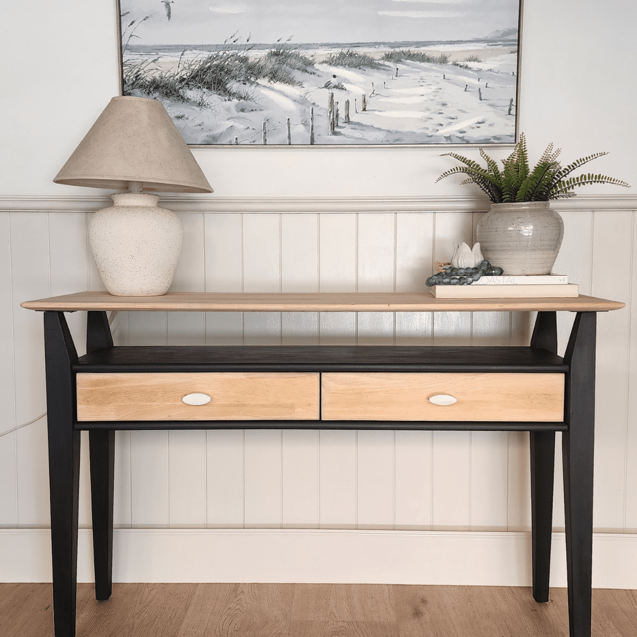 white marble decorative pull with coastal decor