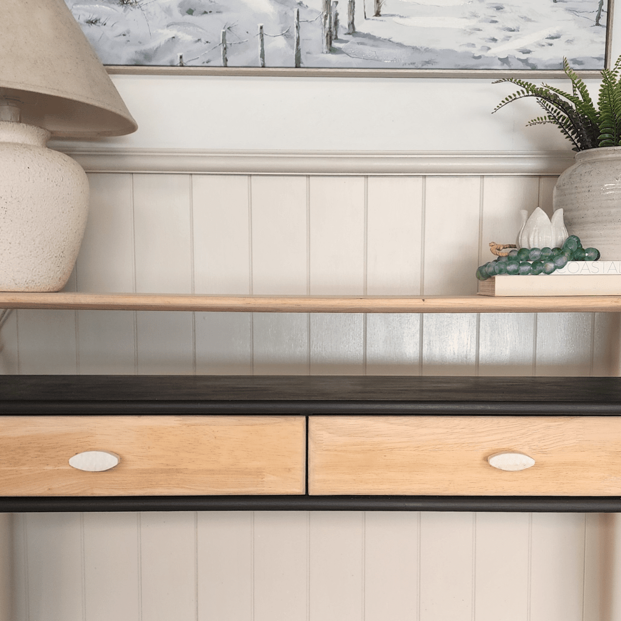 white marble decorative pull with coastal decor
