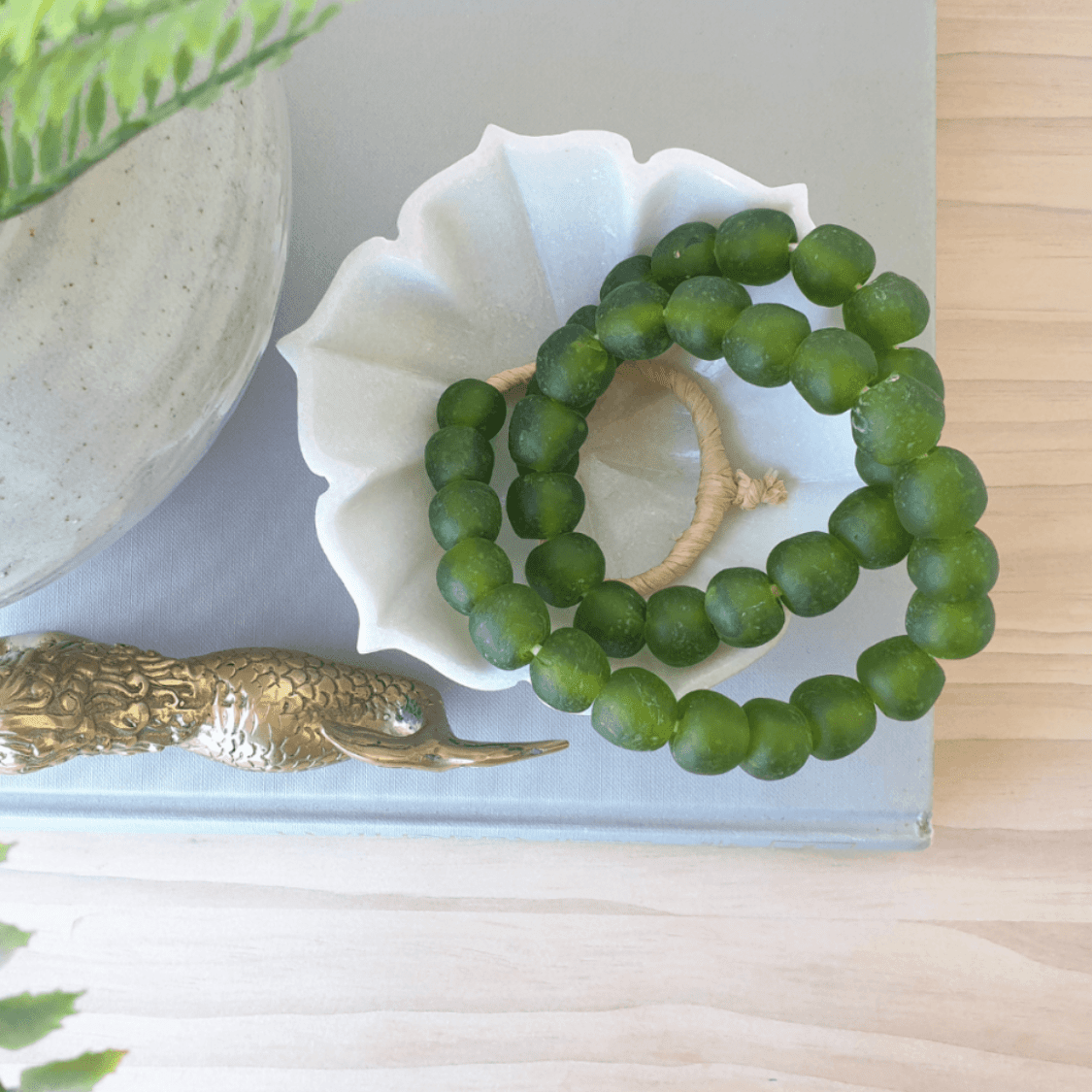 Green Glass Decorative Beads with coastal decor style furniture