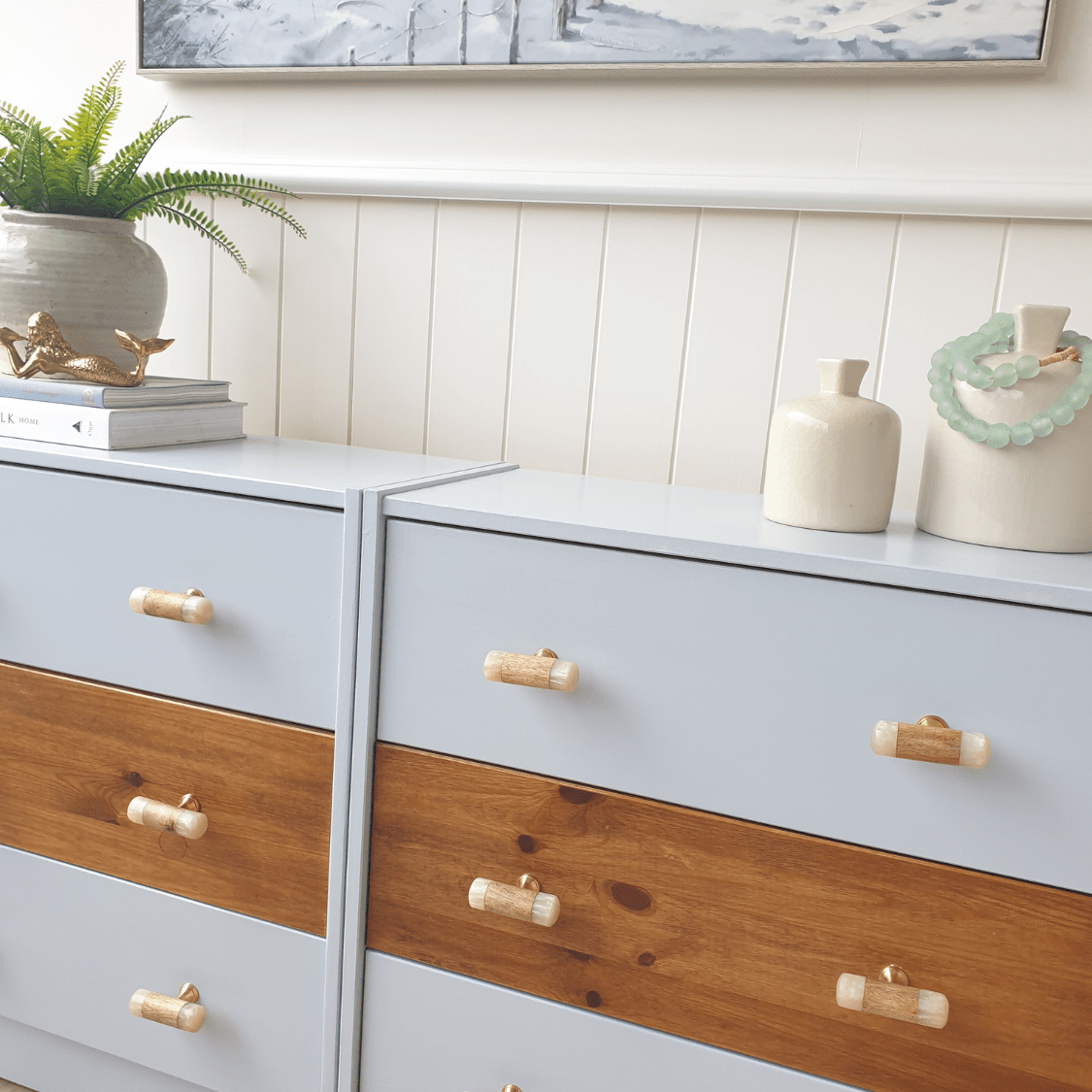 resin & wooden pull with coastal decor